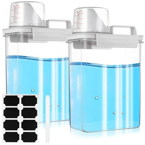 2 st 1 800 ml tvättmedelsdispenser med mätkopp, lufttät tvättpulverförvaringsbehållare, låda, tvättpulver, förvaringsbehållare för ris, husdjur, torrfoder, flingbehållare + klistermärke och penna