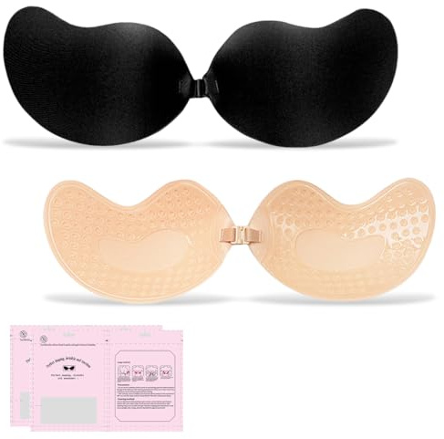 LOMSUXA 2 Pcs Sujetador Invisible, Sujetador Adhesivo Push Up, Sujetadors Sin Espalda Reutilizable, Sticky Bra, Copa Invisible(Envases no Transparentes)