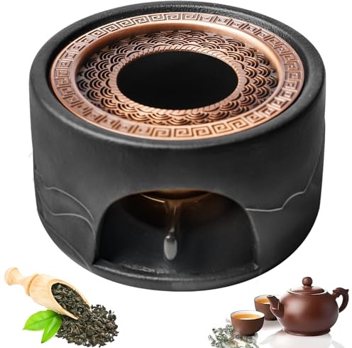 Stövchen für Teekanne Keramik: Teewärmer mit Kerzenhalter & Hohlmatte, Kaffeewärmer für Tee, Milch & Kaffee, Teekannenwärmer Klassisches Design aus Porzellan für Tisch & Küche