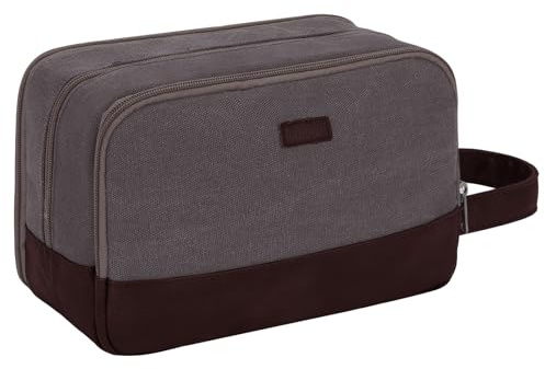 WANDF Kulturtasche für Herren Reise-Kulturtasche,Dopp-Kit aus Canvas,Wasserabweisende vegane Ledertasche für Rasierutensilien und Toilettenartikel (Taupe)