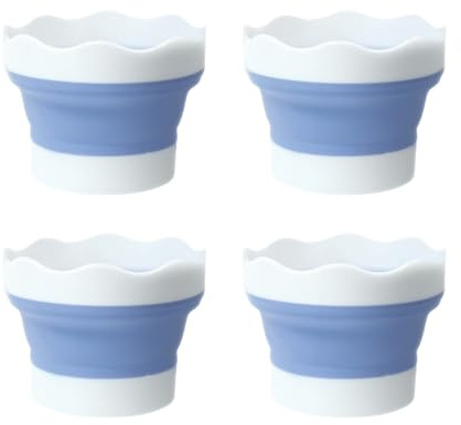 Longyinzhai Cubo Limpiador de Pinceles de Pintura Plegable, Soporte portátil de Silicona para Pintura al óleo de Acuarela, Paquete de 4 Unidades (Azul Claro)
