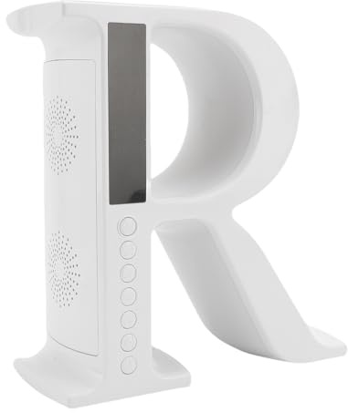 HELEVIA Bluetooth Speaker with Wireless Charger R Shaped Bedside Night Light Alarm Clock with White Noise for Home