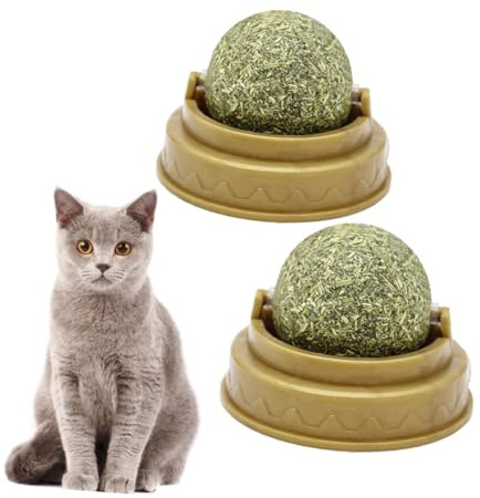 GANAZONO 2 Piezas Bola Comestible de Catnip para Gatos Snack Sólido para Masticar con Menta Promotor de Digestión y Limpieza Dental Juguete para Gatos y Gatitos Seguro y Duradero