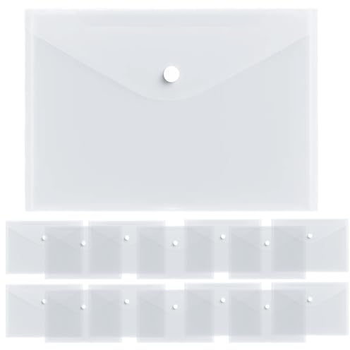 15 Stück Dokumententasche A5 Querformat, 24x17cm Dokumentenmappe Transparent Sichttaschen mit Klettverschluss Wasserdicht Sammelmappen ohne Lochung für Schule Büro Zuhause
