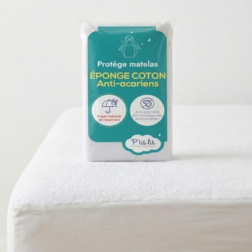 P'tit Lit – Protector de colchón de bebé 80 x 160 cm – Protector Impermeable – Antiácaros – Hebillas 100% algodón – Absorbente y silencioso – Forma de sábana Bajera – Protección para Cama Infantil