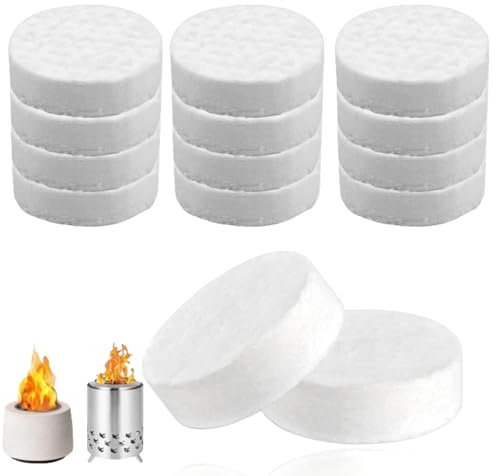 15 Stück Keramikwolle für Bioethanol, 8,6 x 8,6 x 2,5 cm Rund Hitzebeständig Keramikschwamm, Indoor Bio Ethanol Kaminofen Gel Tischkamin