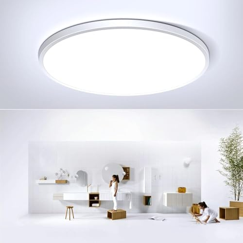 LightingWill LED Deckenleuchte 24W Ø30CM, 2800LM, 5000K Tageslichtweiß, Rund Flach, Modern Badlampe für Badezimmer, Küche, Wohnzimmer, Schlafzimmer, Flur, Weiß