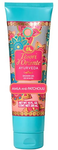 Tesori d’Oriente Ayurveda Shower Gel, 10 fl oz, Gentle, Hydrating Body Wash with Amla Oil & Vitamin-E, Warm Aromatic Patchouli Scent, No Silicones, Parabens & Mineral Oil
