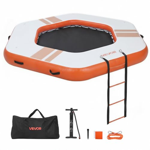VEVOR Pontile Galleggiante Gonfiabile Misure 2,6x2,6 m, Materassino Ad Aria per Acqua con Borsa Portatile e Scaletta, Piattaforma Galleggiante per Nuoto Piscina Mare Spiaggia Estate Colore Arancione