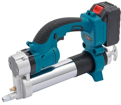 Prensa de grasa eléctrica 21V | Lubricador de alta presión para agricultura e industria – 8500 PSI, tanque de 400cc, 18000 rpm, incl. 2 baterías y bolsa de transporte (Azul)