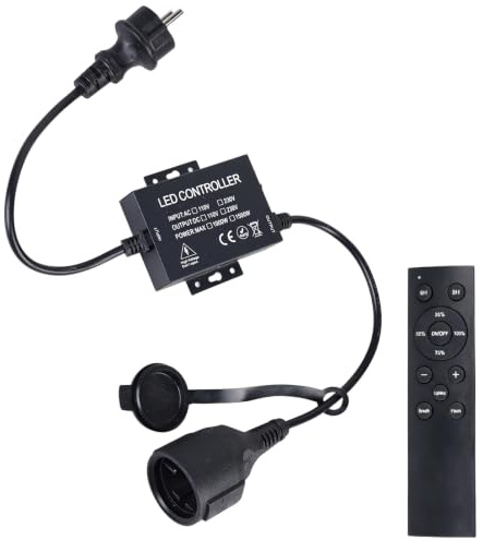 Catena luminosa a LED da 1500 W, con telecomando, AC 220-240 V, presa dimmerabile per strisce luminose e lampade dimmerabili, telecomando a 12 tasti + timer, per interni ed esterni