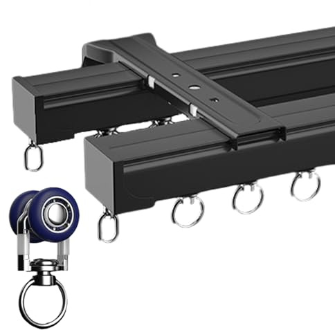 Tringle à rideaux à 2 voies (50-600 cm) – Aluminium avec fixations pour rideaux coulissants, utilisation intérieure, design carré, aspect acier inoxydable, parfait pour la décoration d'intérieur