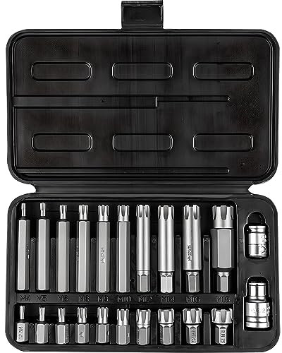 Ensemble de 22 Pièces RIBE (30, 75mm) Jeu de Douille Jeu d'embouts RIBE (M4 M5 M6 M8 M9 M10 M12 M14 M16 M18) + 2 adaptateurs 1/2 & 3/8 pouce - Ensemble de clés à douille (HRC 58-62) - Acier S2, Cr-V