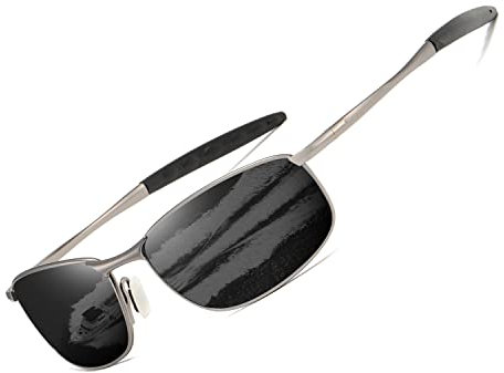 kimorn Polarisierte Sonnenbrille Herren Retro Rechteckig Rahmen Klassisch Unisex Gläser K0535 (Grau&Schwarz)