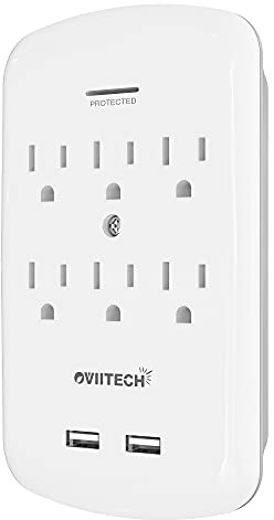Oviitech 6 Outlet Surge Protector,900 Joules Wall Adapter Tap with 2 USB Charger, Dual 3.1A USB Ports, 3-Prong Wall Mount Outlet Plugs,ETL Listed,White