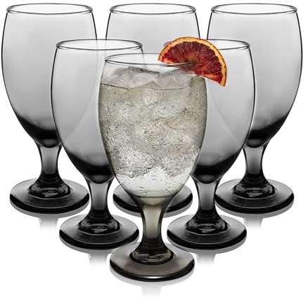 Libbey Classic Smoke Goblet Beverage Glasses, Set Of 6 Timeless Goblet Drinking Glasses - Dishwasher-Safe Glass Goblets for Wines, Smoothies & More