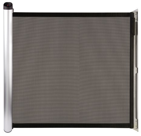 Lascal KiddyGuard Accent, elegantes Baby Treppenschutzgitter, ausziehbares Türgitter mit Netz und gebürstetem Aluminiumgehäuse, sicheres Türschutzgitter bis 100cm Breite, schwarz
