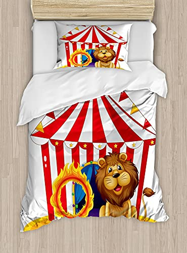 ABAKUHAUS Cirque Ensemble de Housse de Couette, Chapiteau de Cirque Hoop feu, Décoratif 2 Pièces avec 1 Taie d'oreiller, 170 x 220 cm - 75 x 50 cm, Multicolore