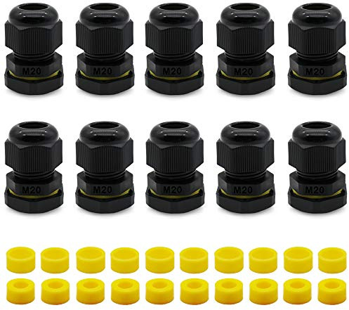 M20 Kabelverschraubung Set, HUYU wasserdichte IP68 verstellbare Kabel Steckverbinder, wasserdichter Stecker für Box, verstellbar Kabel Stopfe mit Gegenmutter für 4-8 mm 9-12 mm Kabel, 10 Stück