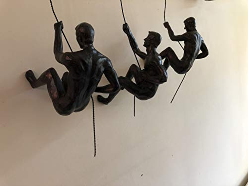 5x Große Bronze Klettern Abseilen Hängen Ornamente Figuren Set von 5 Klettern Männer Wandbehang Figuren Abseilen Ornament Skulptur Wandkunst Harz und Metall Bungee Jumping Man Hängen an Draht B5C