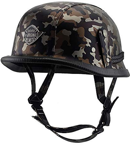 Mangen Casque Moto Vintage Jet Cuir Casque de moto demi-coque Visiere Pare Soleil pour Scooter Tournée Chopper (Armée Noir)
