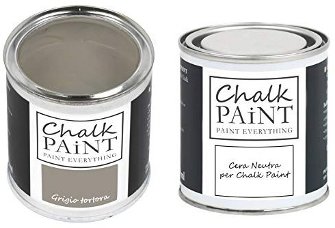 CHALK PAINT EVERYTHING Grigio Tortora & CERA - Kit Pronto Vernicia e Proteggi (250 ml + 250 ml)