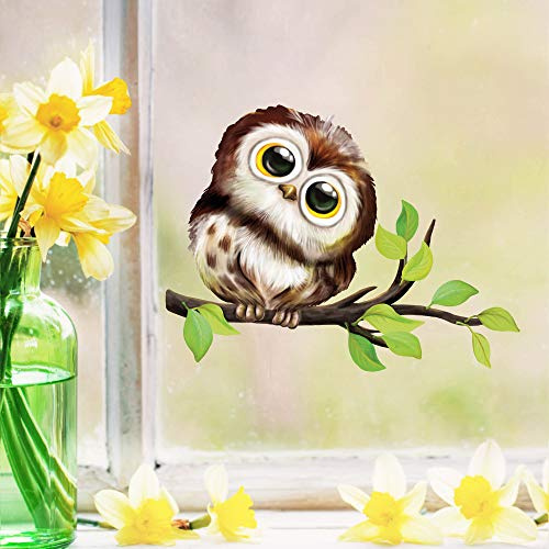 Wandtattoo Loft Fensterbilder Frühling Eule Motiv, A4 Bogen, Wiederverwendbar, Fensterdeko Kinderzimmer, Selbstklebend