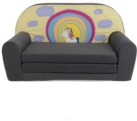 FORTISLINE Kindersofa MINI ausklappbar 78 x 40 x 45 cm - Kindercouch aus Mikrofaser mit Liegefläche 104 cm, abnehmbarem waschbarem Bezug, Oeko-TEX Standard 100, Grau Pony
