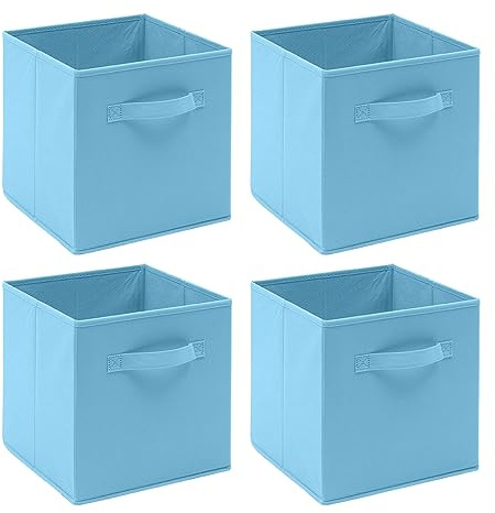 BonChoice Foldable Storage Cubes Boxes with Handle for Home Organization, Fabric Wardrobe Storage Box Organizer Basket Bins for Clothes Toys Towels, Collapsible&Durable (4, Blue)
