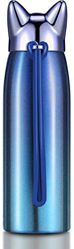 Weihnachten Katze Wasserflasche Edelstahl Wasserflasche Isolierte Thermische Reisebecher Niedliche Vakuum Wasserbecher für Frauen und Kinder (Tief Seeblau)