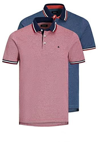 JACK & JONES JJEPAULOS POLO SS 2PK MP NOOS, Polo-Shirt Uomo, Rosso (Rio Red Pack:1Rio Red 1Denim Blue), L