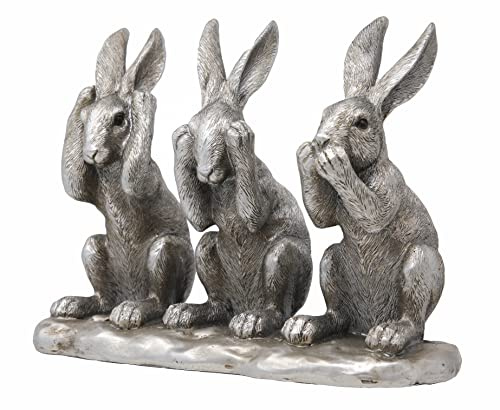 18 cm silberne Weise Hasen Ornament Figur Nichts Böses Sehen Nichts Hören Nichts Böses Zinn-Effekt