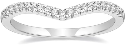 TIGRADE Cubic Zirconia Eternity Band V Shape CZ Stacking Engagement Ring for Women Size 3-12.5, Silver, Size 7
