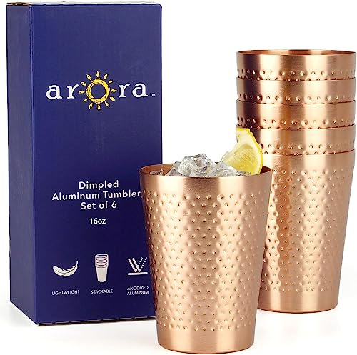 Arora Aluminium-Metallbecher für Getränke, eloxiertes gehämmertes Kupfer, 6 Stück, Aluminium-Trinkbecher für Cocktailgetränke, Bierbar, Partygeschenke, 473 ml