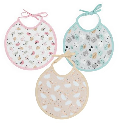 Ti TIN | Baberos para Recién Nacido | Pack de 3 Baberos Impermeables de Punto 100% algodón | Estampado Unisex | Cierre con Cinta