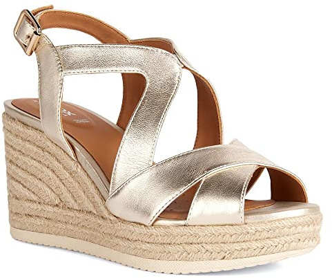 Geox D Ponza, Espadrille Wedge Sandal Mujer, Lt Gold, 36 EU