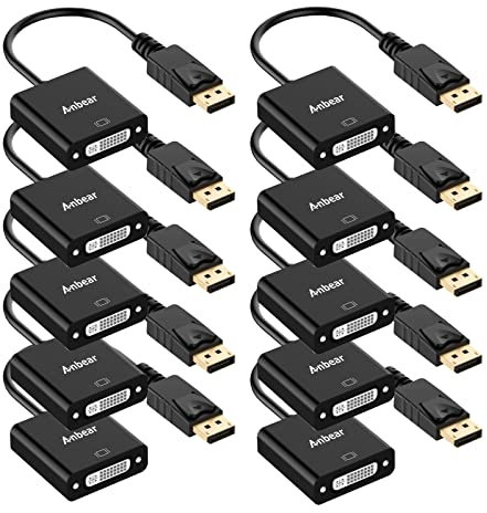 Anbear DisplayPort to DVI Adapter 10PACK, Display Port to DVI-D Adapter (Male to Female) Compatible with Computer,Desktop,Laptop,PC