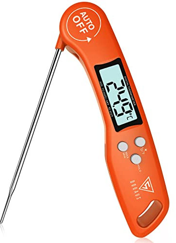 DOQAUS Food Thermometer, Instant Read Meat Thermometers, Digital Cooking Thermometer, Backlight LCD Screen Foldable Long Probe, Auto On/Off, Perfect for Kitchen Cooking, BBQ, Water,Meat, Milk(Orange)