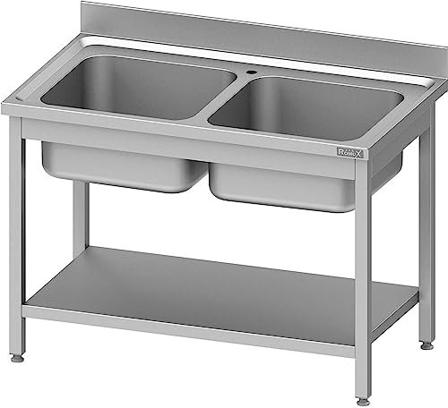 Romux® Fregadero de Acero Inoxidable de 2 Senos 1200x700x850 mm Desmontable | Pica Industrial con patas | Pila Lavadero para Cocina Restaurantes