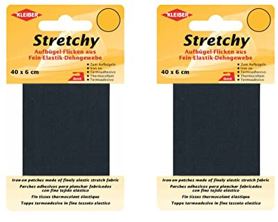 Kleiber Bügel Flicken Aufbügelflicken Stretchy 100% Polyester 2er Set Reparatur für Stretchstoffe 2 Stück à 40cm x 6cm Dehnbar Dunkelblau