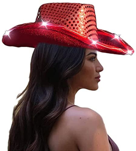 Ericetion Leuchten Cowboy Hut Blinkende Pailletten Hut Glitz