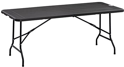 Outsunny Tavolo da Giardino Pieghevole Rettangolare per 6 Persone in Acciaio e HDPE, 180x75.5x73cm, Grigio Scuro
