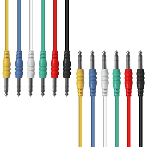 AxcessAbles 1/4 (6.35mm) TRS to 1/4 (6.35mm) TRS Multi-Color Balanced Stereo Patch Cables 6-Pack Outboard Gear & Patchbay Studio Cables External Effects Digital Analog Effects (5ft)