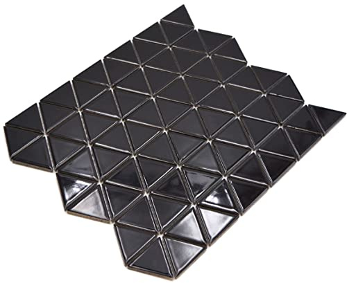 Mosaik schwarz Dreiecksoptik Keramik glänzend Dreieck Wand Boden Küche Bad Dusche