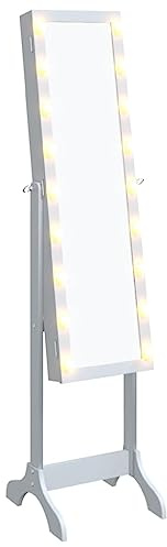 vidaXL Standspiegel, Spiegel hinten mit viel Stauraum, Schminkspiegel mit LED Beleuchtung, Flurspiegel Ganzkörperspiegel Garderobenspiegel, Weiß