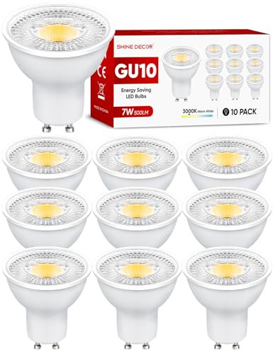 Shine Decor GU10 LED Warmweiss, 7W 3000K Lampe Ersetzt 50W Halogenlampen, 500LM GU10 LED Leuchtmittel Warmweiß Nicht Dimmbar, Abstrahlwinkel Reflektorlampen 38°, 10 Stück