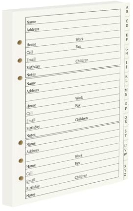 suituts Adressbuch Nachfüllseiten mit alphabetischen Registerkarten, Großdruck 600 Kontakte Nachfüllbare Seiten, A5 6-Ring-Adressseite für Senior Home Office