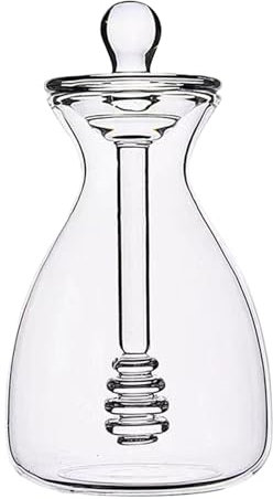 F Fityle Clear Honey Jar with Dipper, Glass Dispenser Honey Pot Containers, Honey Dipper Stick and Jar Set, Handmade Beehive Honey Jar