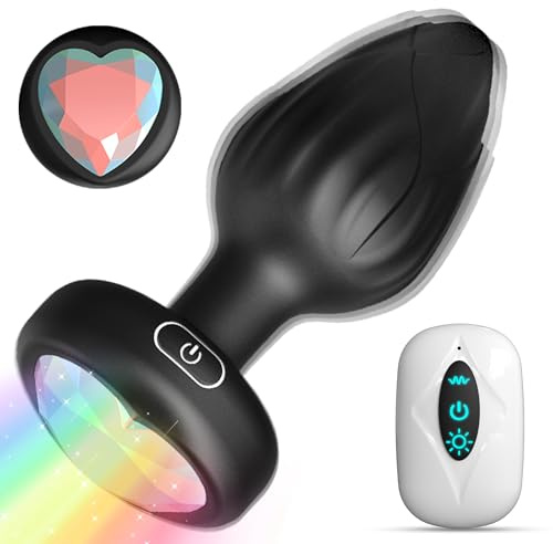 Anal Plug Adult Sex Toys - 10 Modes Vibrating Butt Plug with Crystal Diamond Colours Light Up Base Remote Control Vibrators, Prostate Massager for Men Women, Couples