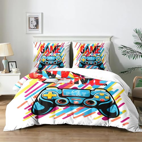 Yzehomijia Ropa de Cama de Navidad,Papá Noel, Estampado de Copos de Nieve, niños y Adolescentes con Cremallera y 2 Fundas de Almohada de 65 x 65 cm (G1, 140×200)
